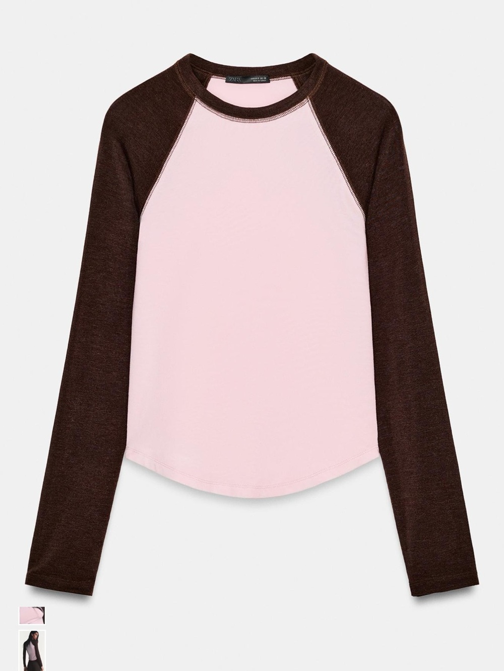 Zara Pink and Brown Long Sleeve Raglan Tee. NWT. Size 0